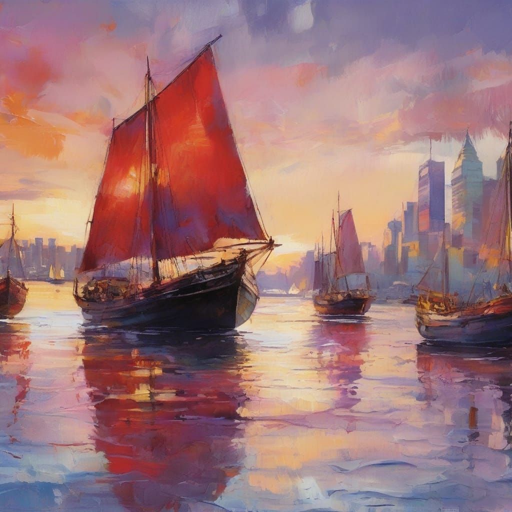 Dramatic Sydney Harbour in 1858, in Neo-Impressionist Style