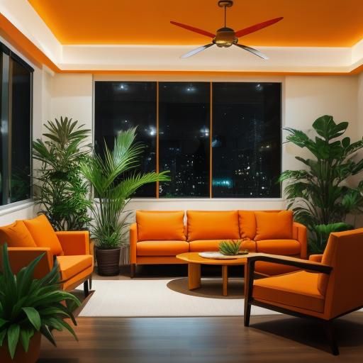 Modern Orange and Ivory Lounge with Natural Lighting
