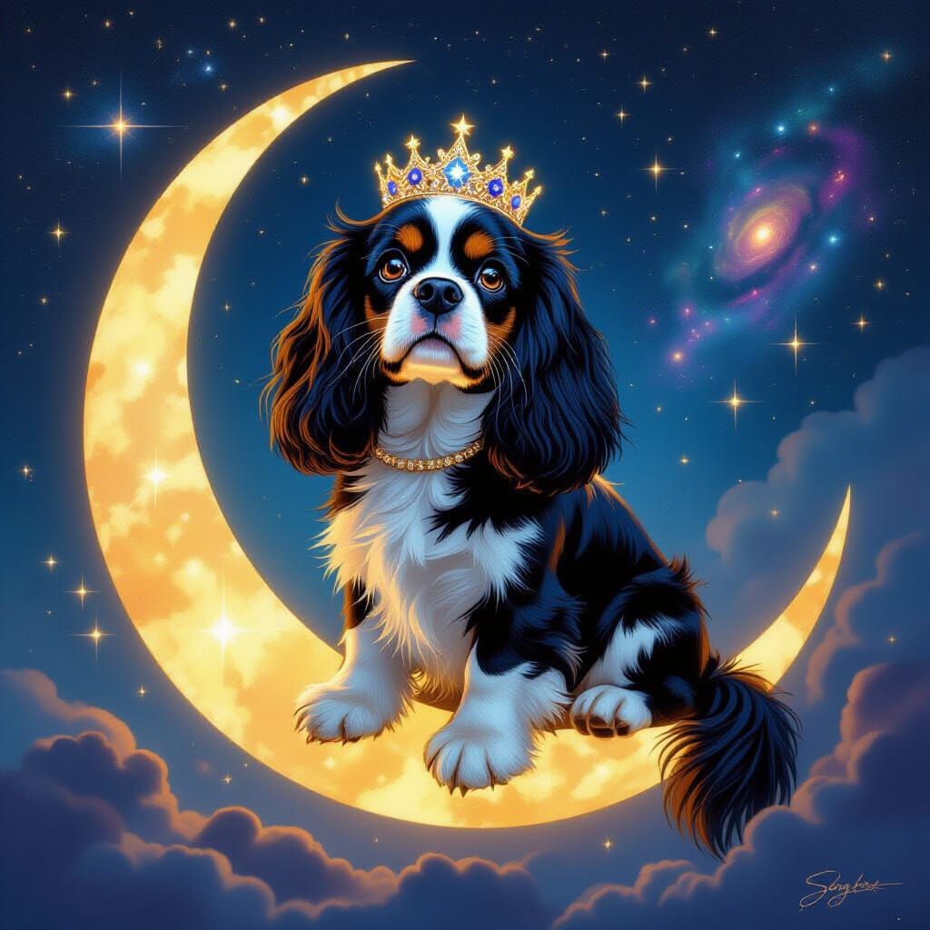 Celestial Cocker Spaniel on Moon, Matte Painting