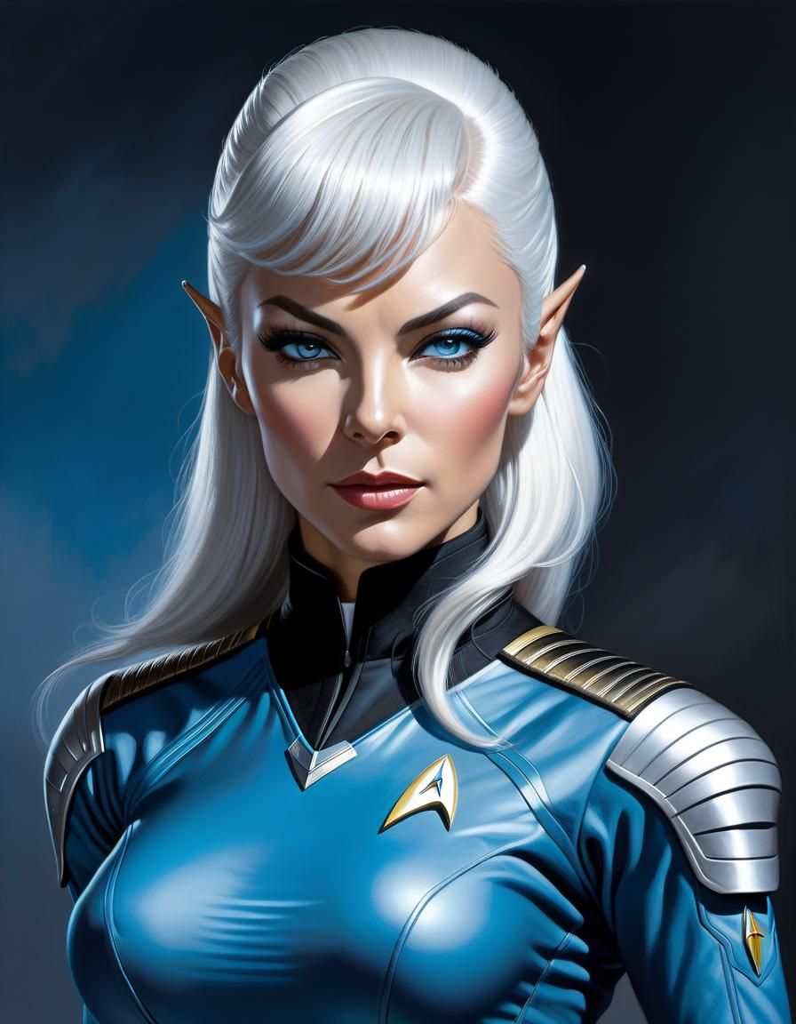 Alluring Andorian Officer in Oil on Canvas
