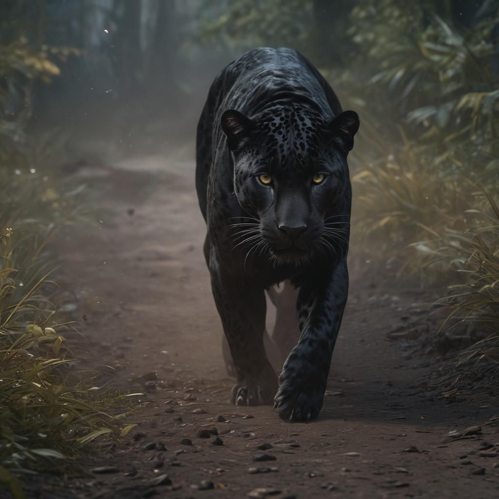 A black Jaguar stretching the paws