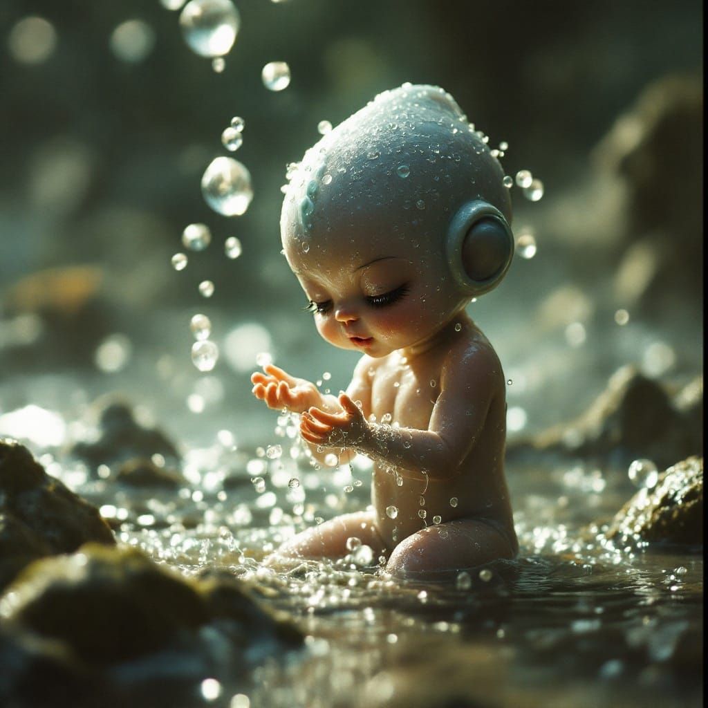 Adorable Baby Water Imp in Mystical Setting