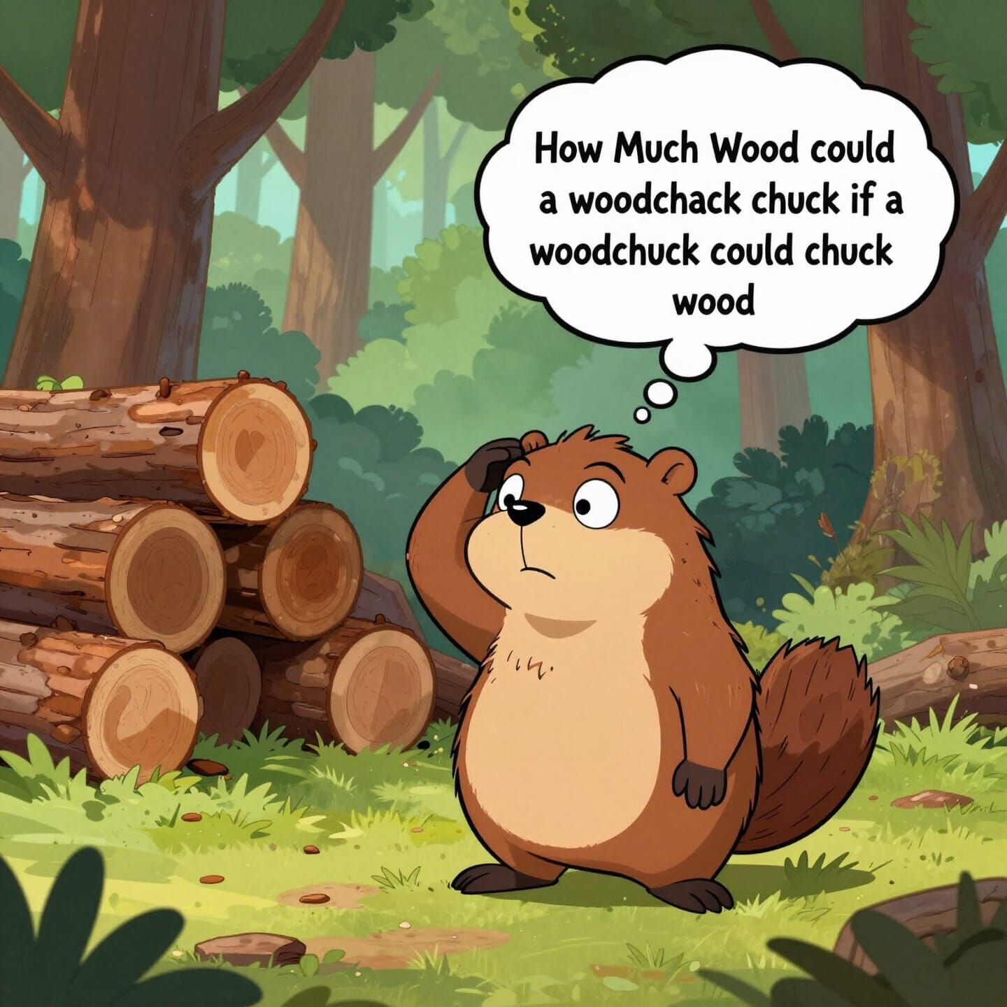 Confused Woodchuck Ponders Wood Chucking in Sunny Clearing