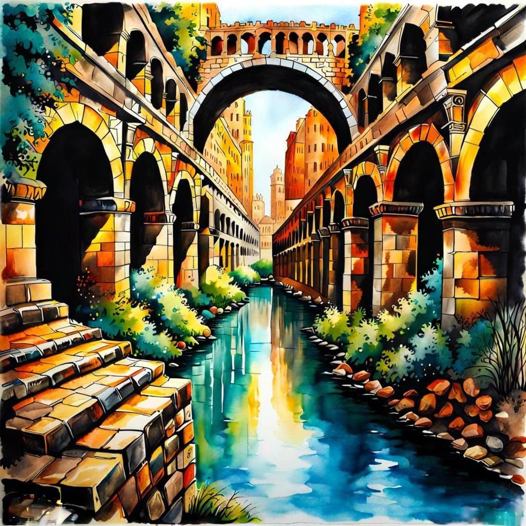 Glossy Cutaway of Ancient Roman Aqueduct