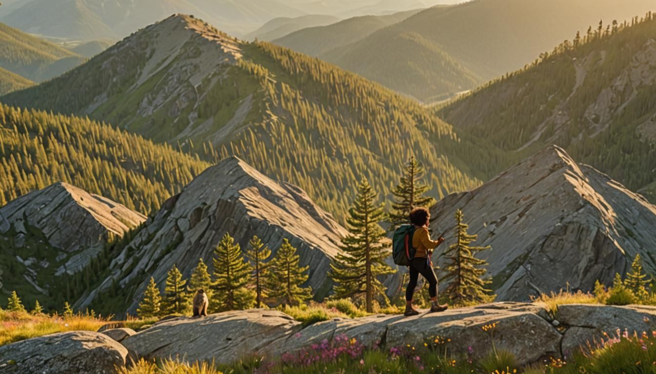 Scenic Hiking Trail with Marmot: Digital Art