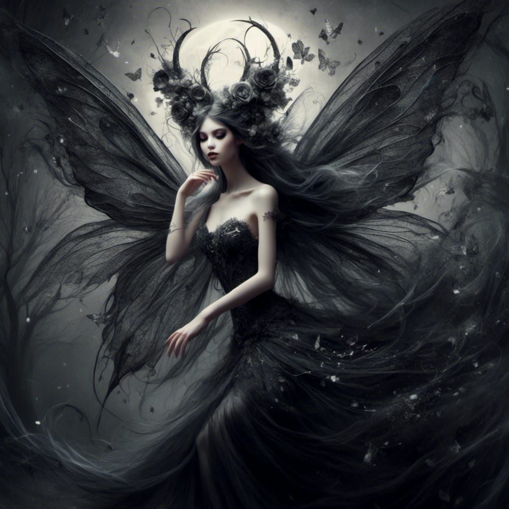 Charcoal Drawing of a Beautiful Fairy