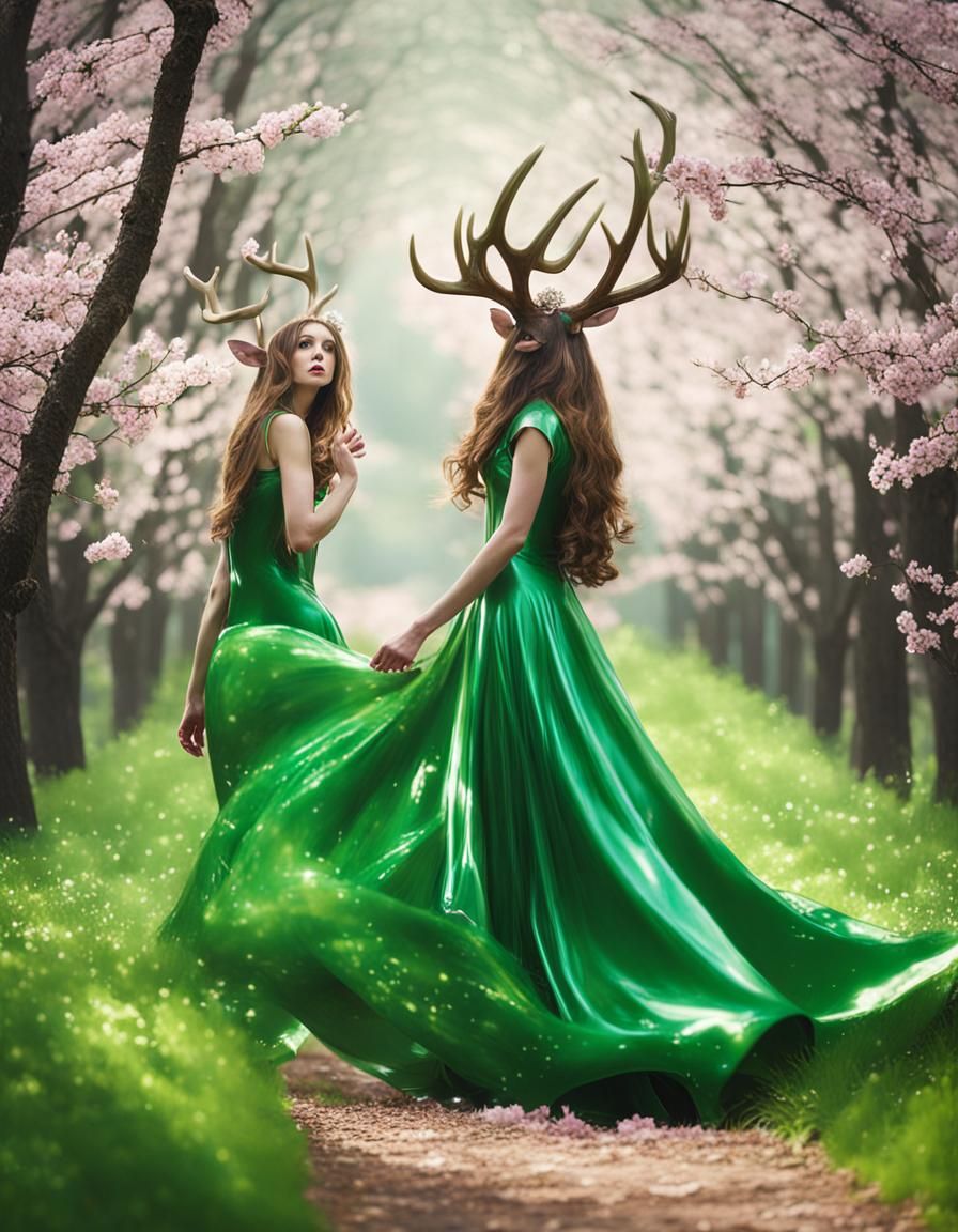 Spring Stunner: Deer-Woman Couple in Forest