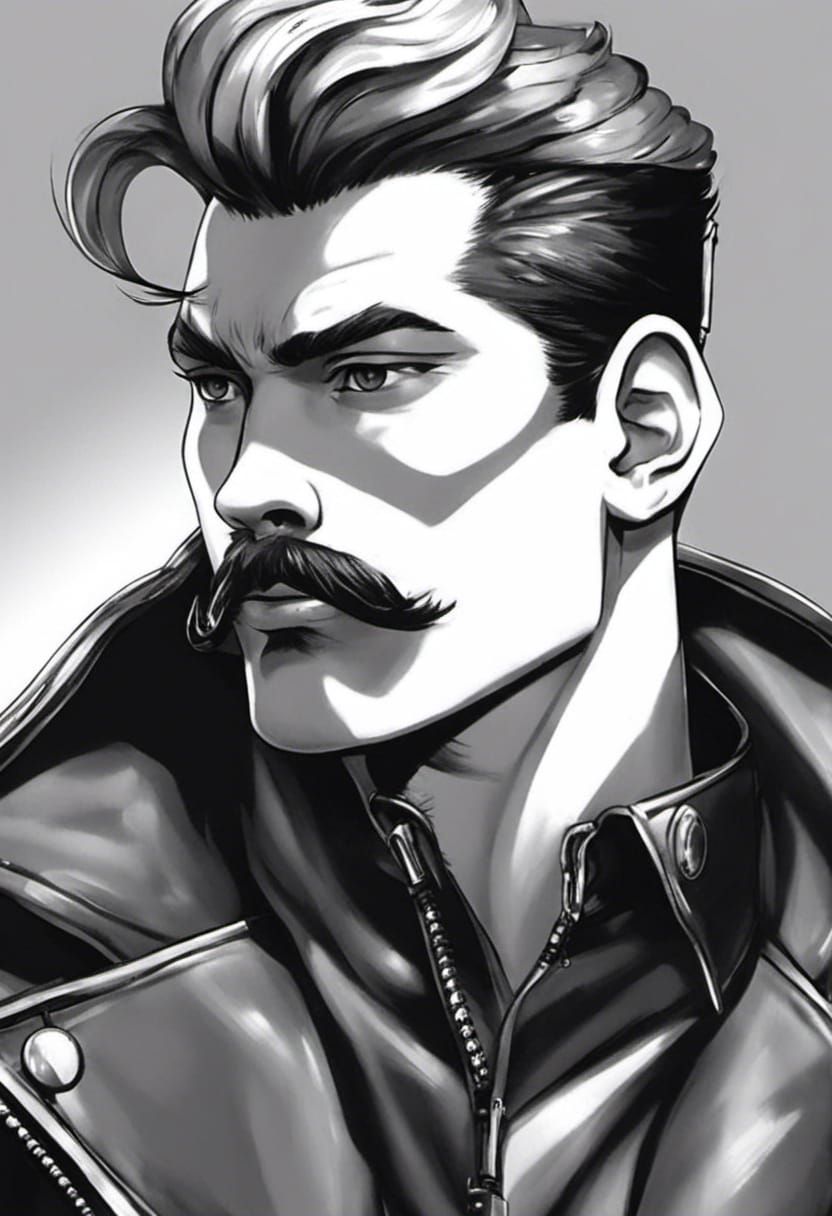 Stylized Muscular Figure in Black and White