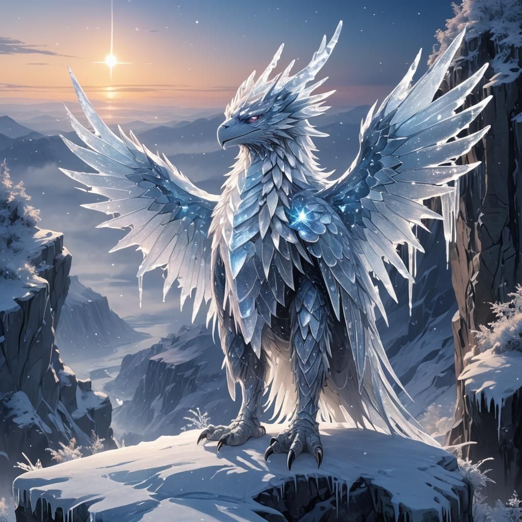 Anime Ice Creature Gazing at Starry Sky