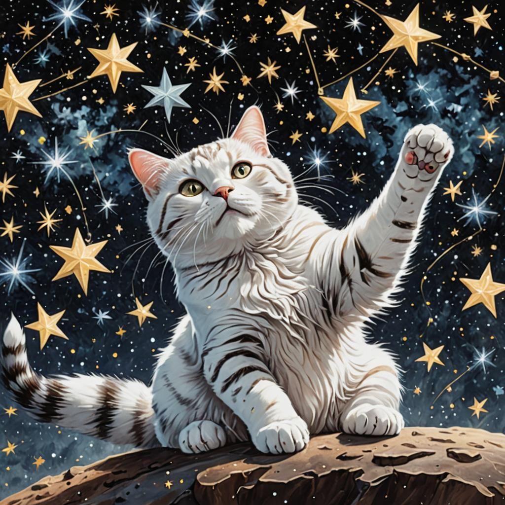 Giant Tabby Cat Plays Among the Stars