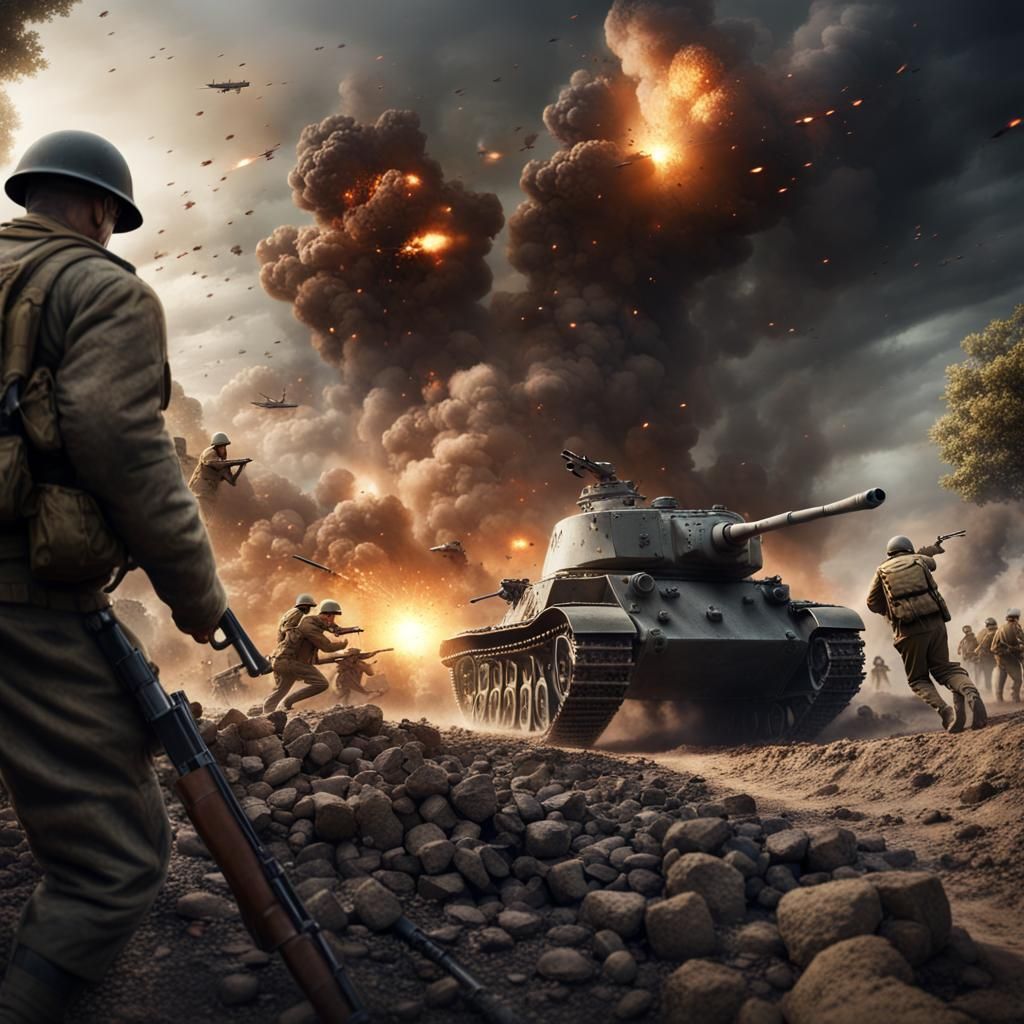 World War 2 Battle Scene: US vs German Soldiers