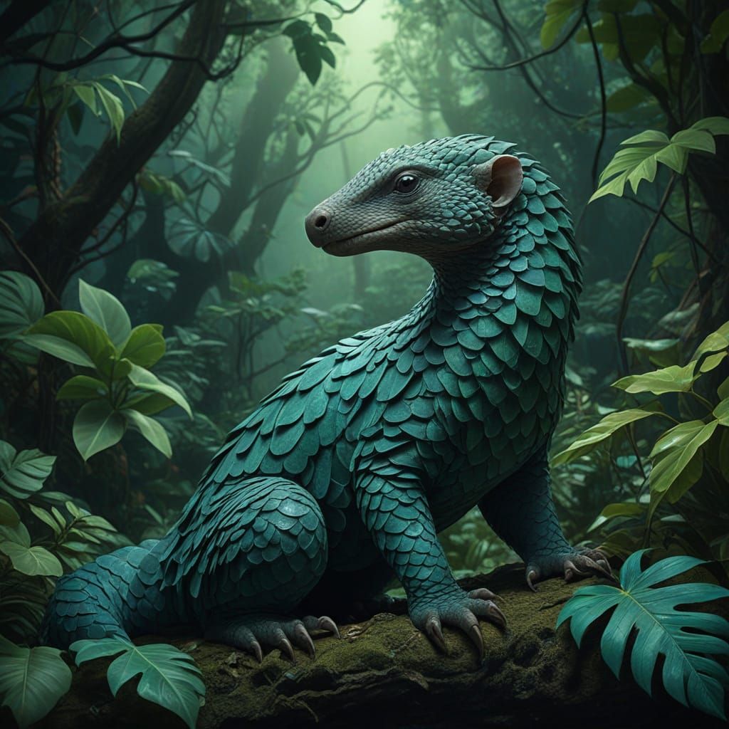 Surreal Pangolins in Bioluminescent Jungle Sanctuary