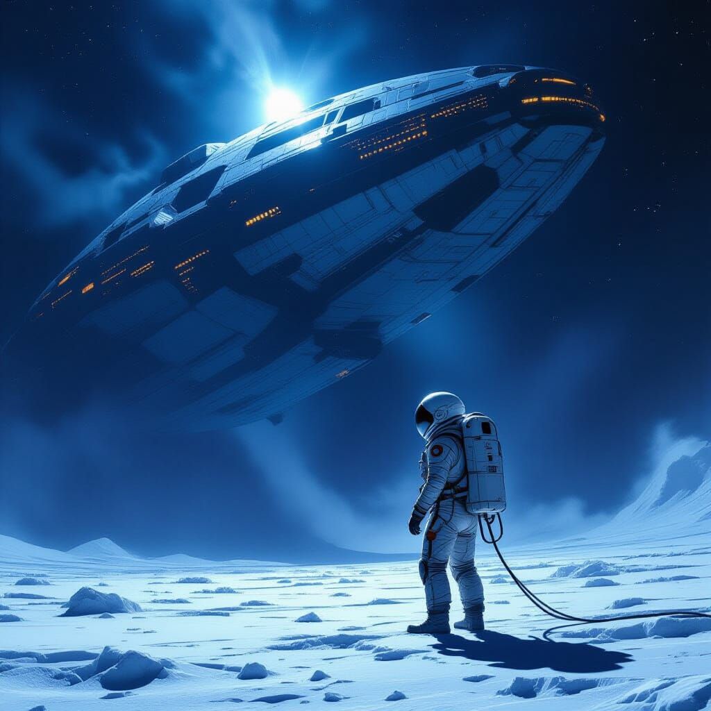 Astronaut Adrift Near Alien Ship in Cosmic Horror Style