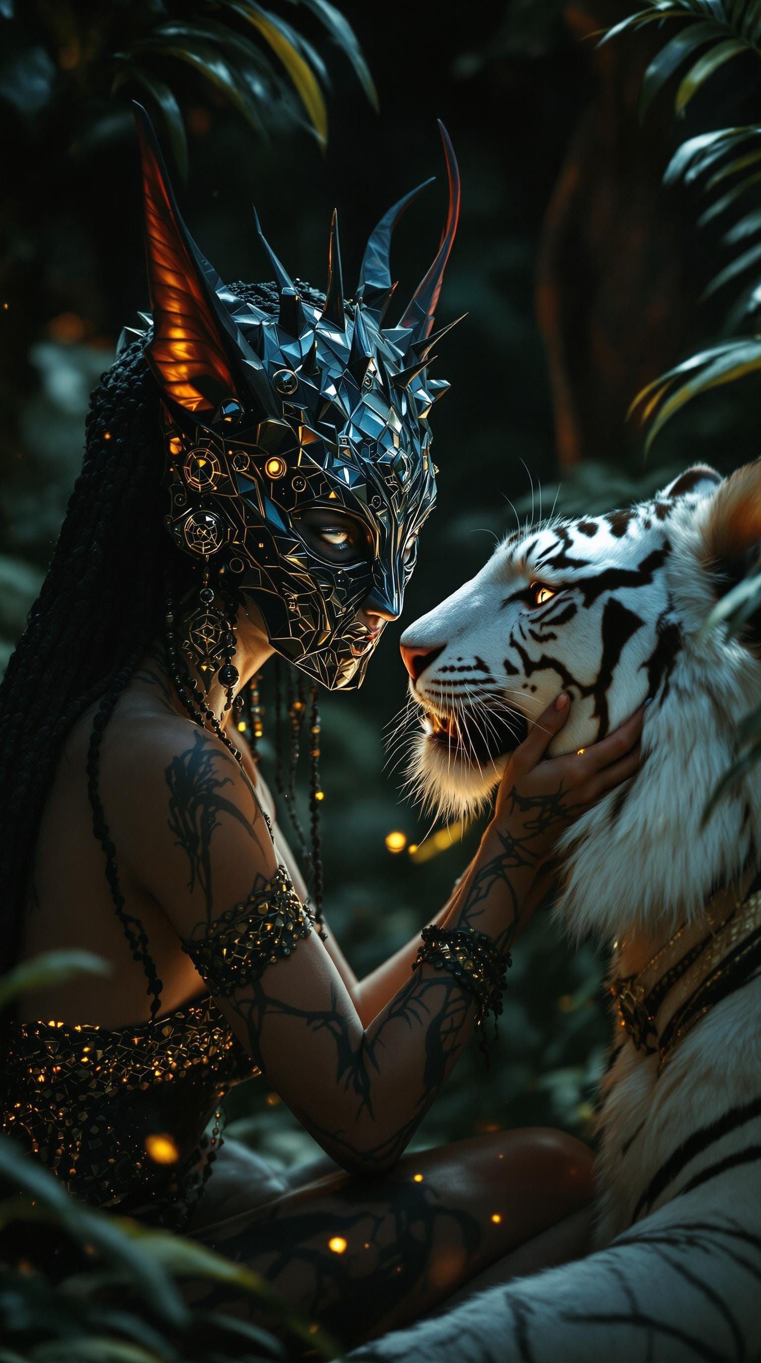 Sensual Encounter in a Dark Jungle: Magic Mask Woman and Whi...