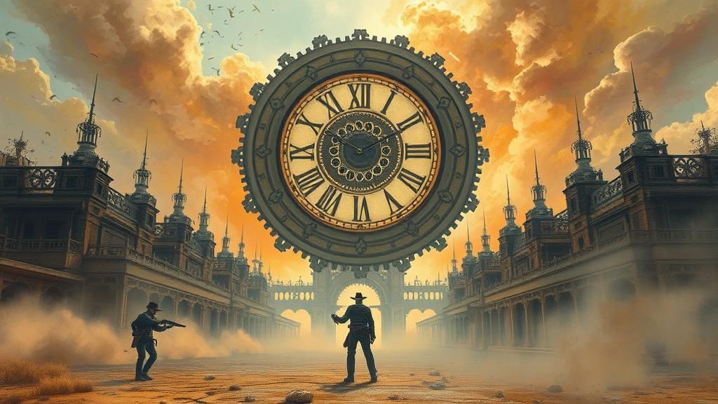 Gothic Gunslinger in Steampunk Western Town