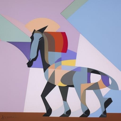 Rainbow Horse in Abstract Cubism Style