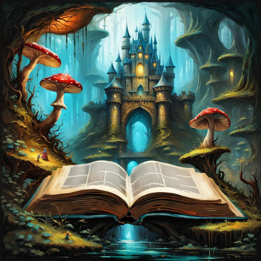 Mushroom Castle in Fairytale Book, Digital Painting