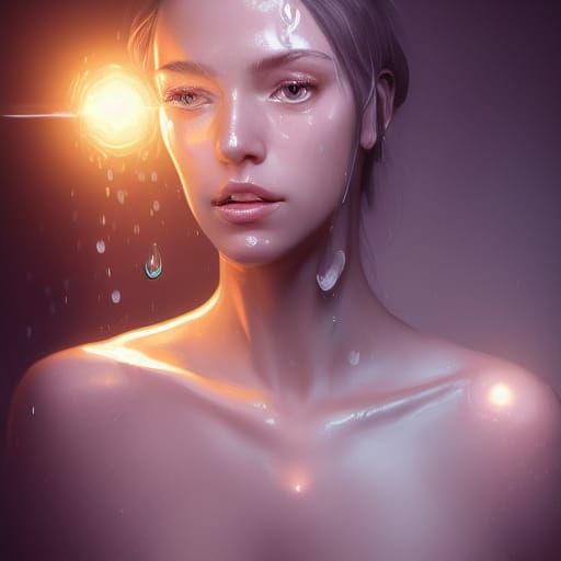 Woman in Shower: Hyperrealistic Portrait with Dynamic Lighti...