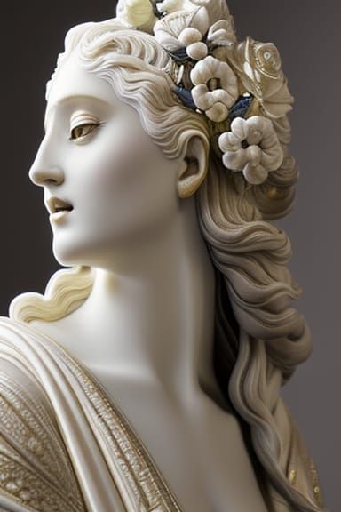 Marble Statue of Moon Goddess in Moonlight