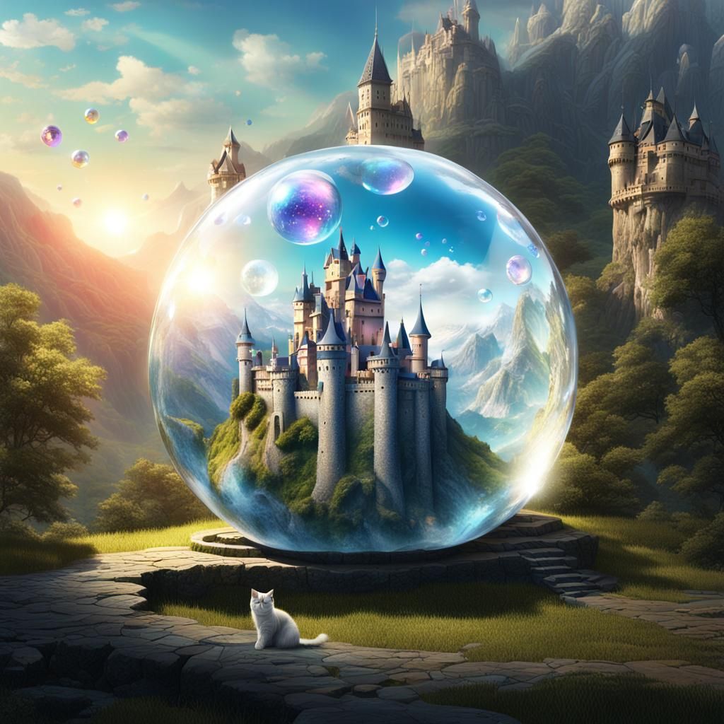 Magical Castle Encased in Glass Orb, Fantasy Art