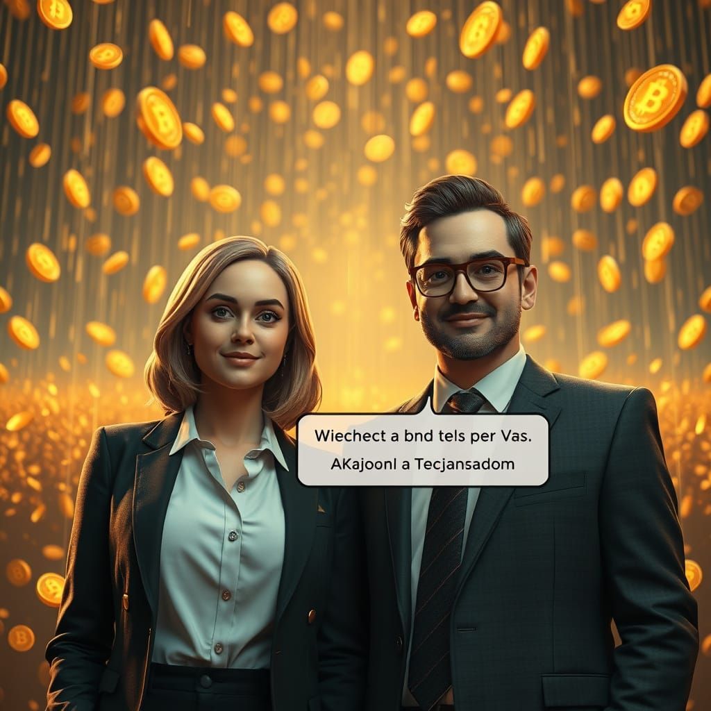 Golden Bitcoin Rain: 3D Game Cinematic Portrait