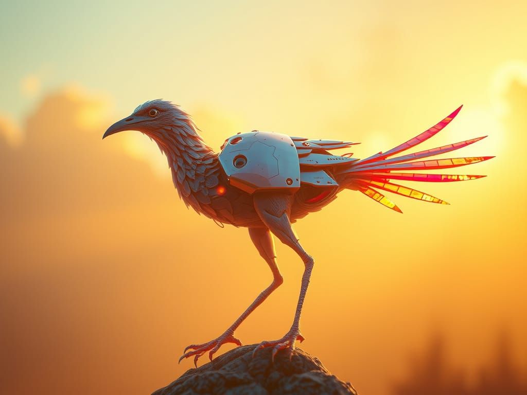 Surreal Bird in Vibrant, Dreamlike Light
