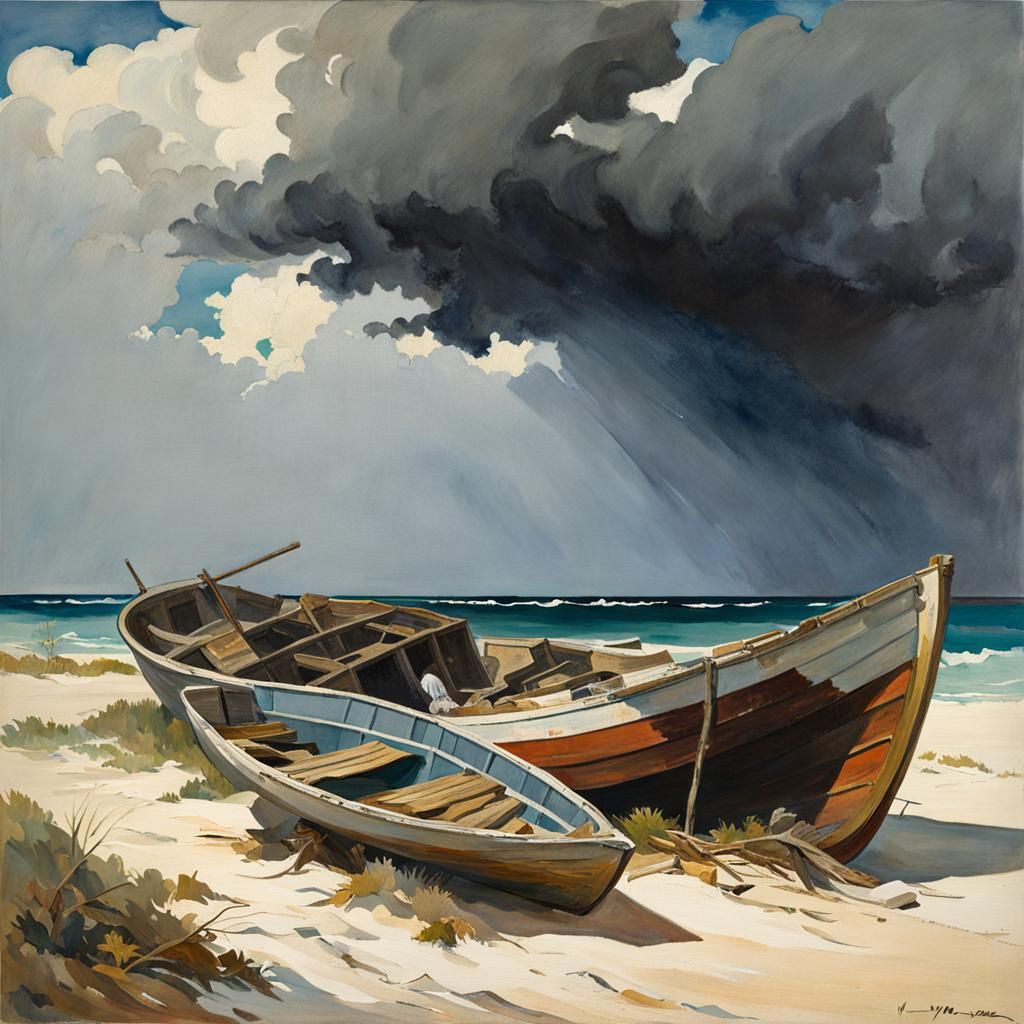 Bahamas Seascape: After the Hurricane, Watercolor Style