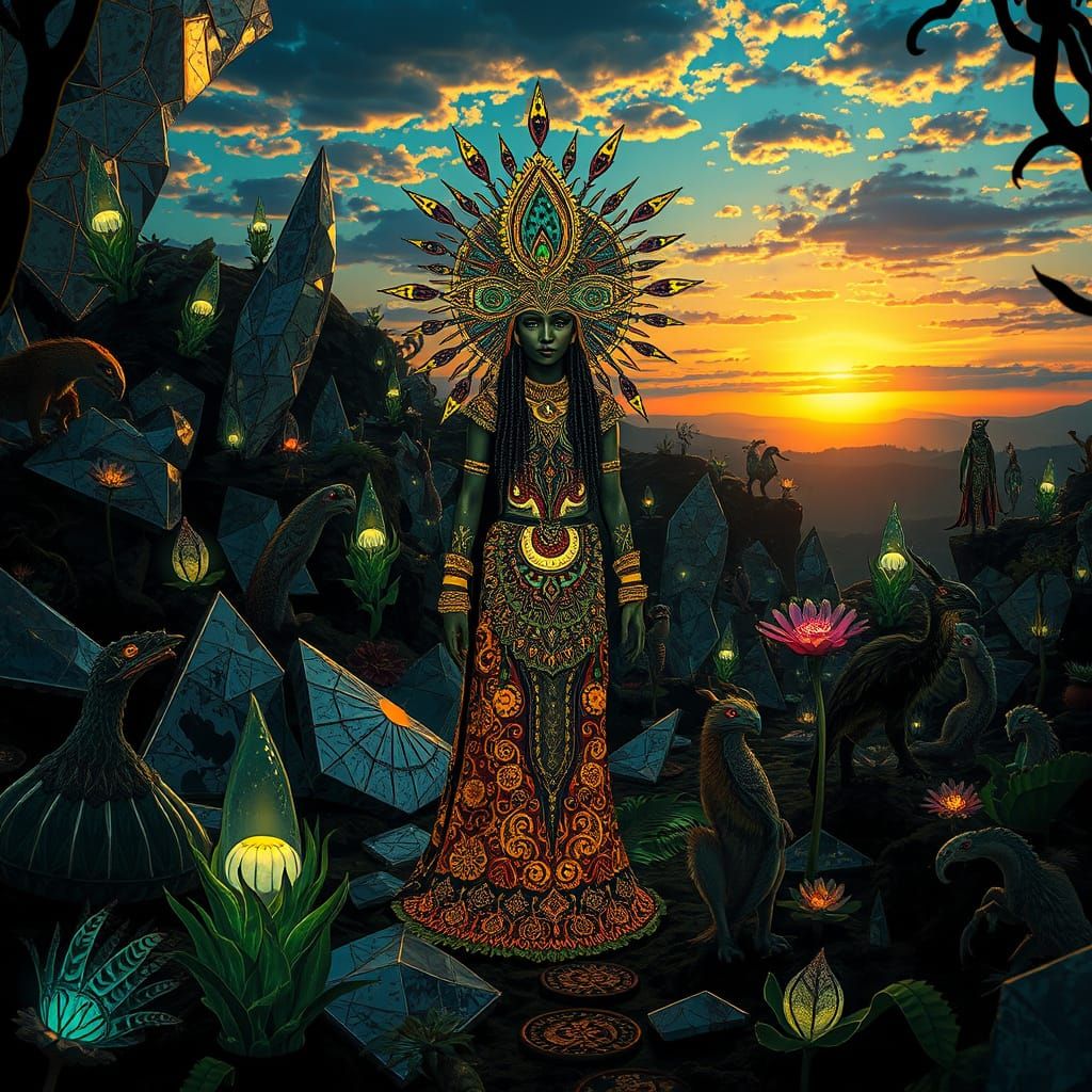 Mystical Shaman in Bioluminescent Fantasy Kingdom