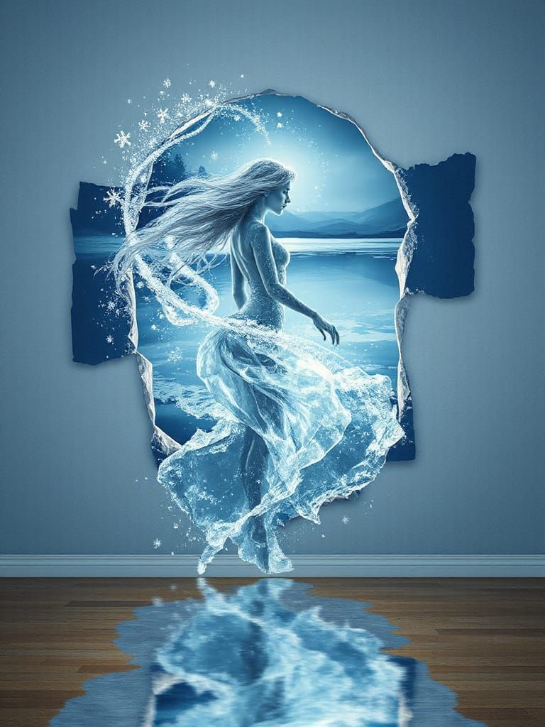 Ethereal Rusalki Spirit Emerges from Winter Wall Art