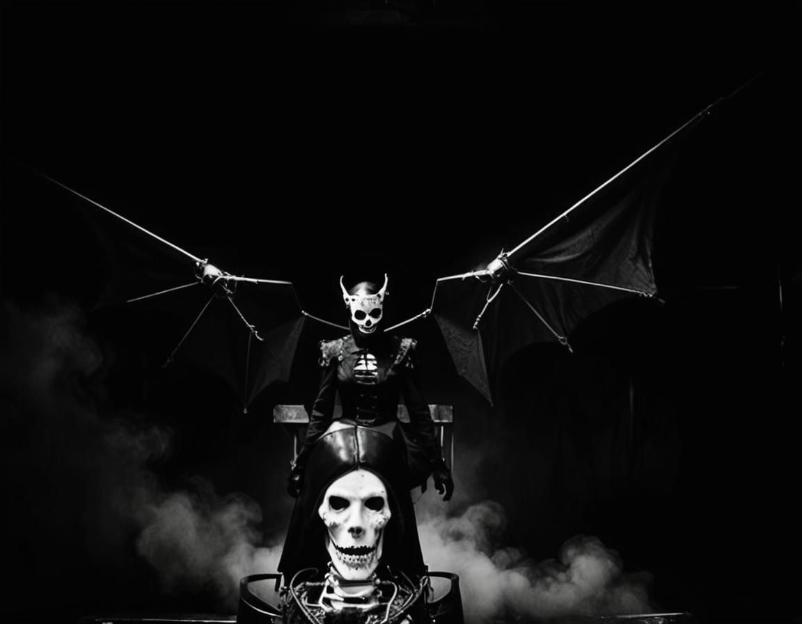 Goth Model in Haunted Carnival: Black and White Photo