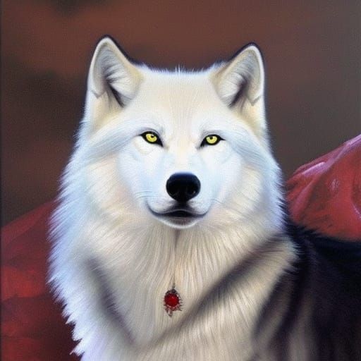 White Wolf with Ruby Eyes: Oil Painting