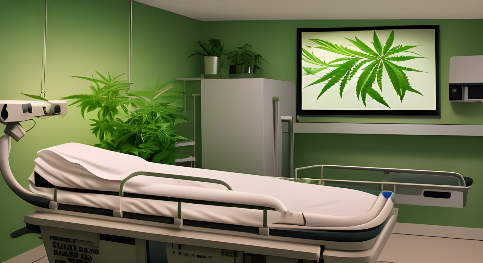 Hyperrealistic Hospital Room with Cannabis Plants