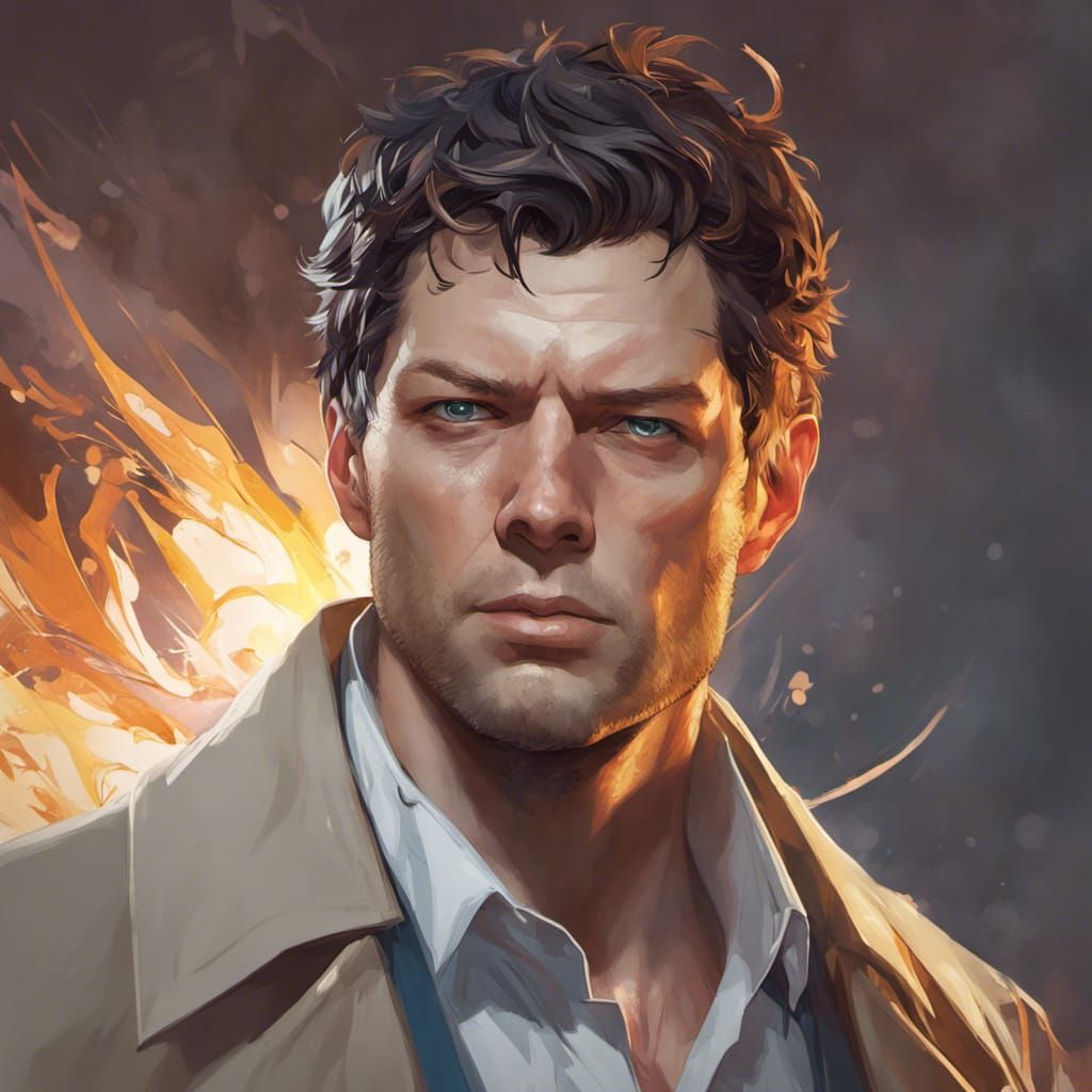 Detailed Portrait of Castiel in Art Nouveau Style