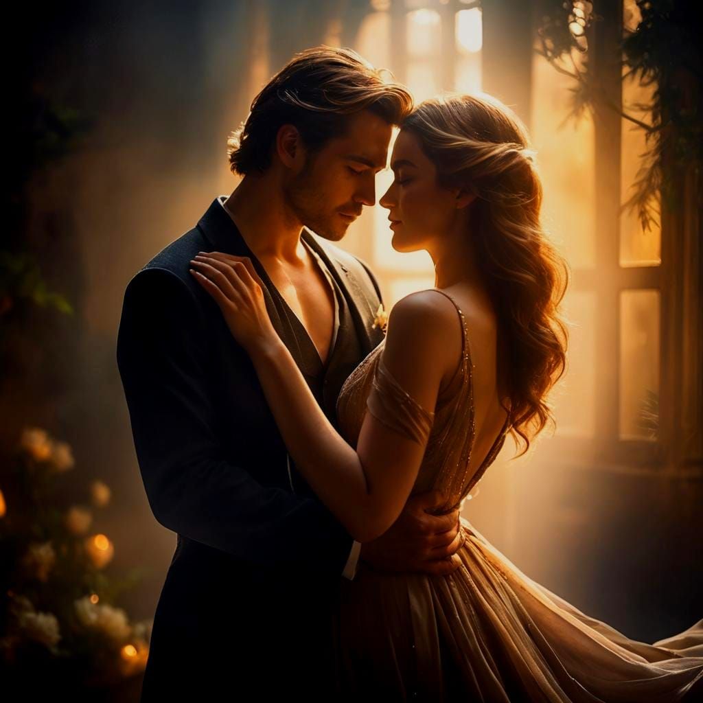 Romantic Couple Share Tender Moment in Soft Light