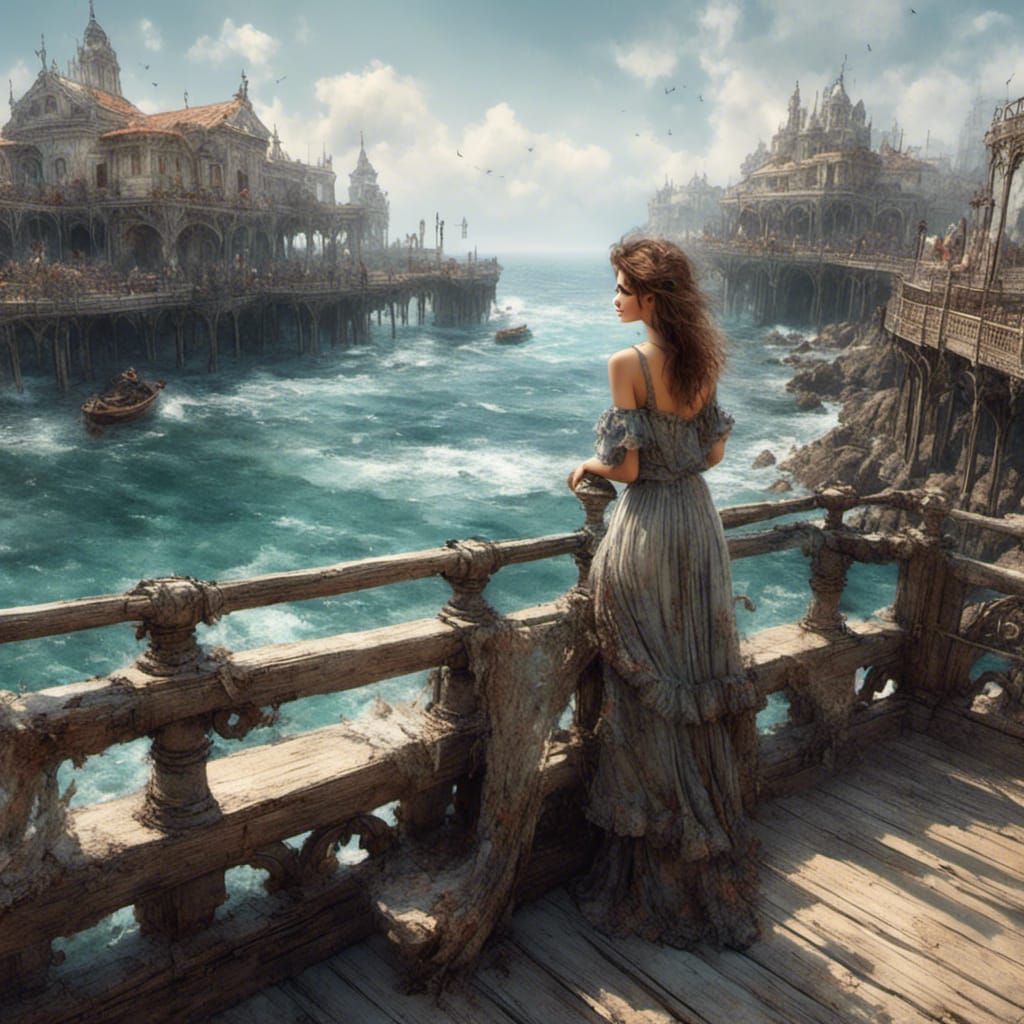 Pencil Sketch of Person Waiting on Pier