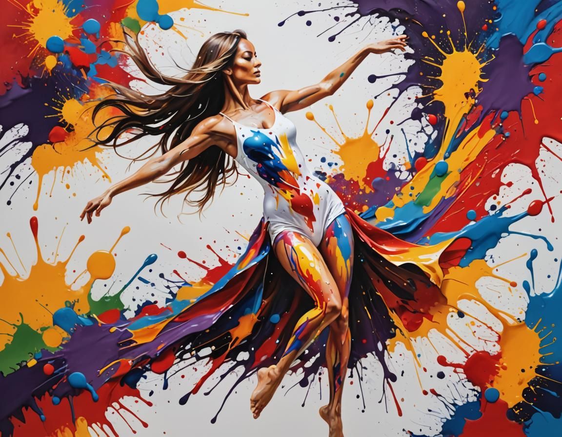 Colorful Abstract Painting of Dancing Woman