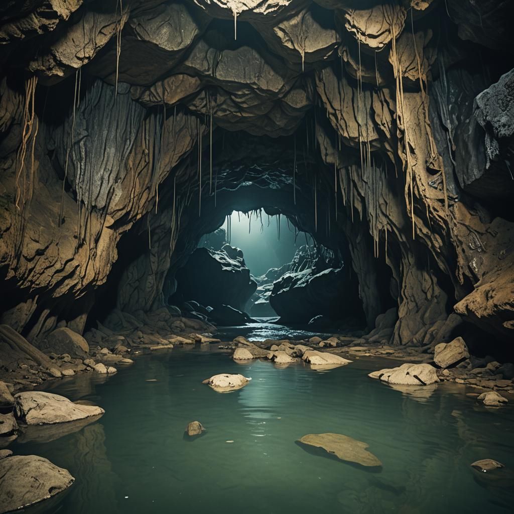 Mysterious Underworld River Cave: Cinematic Film Still