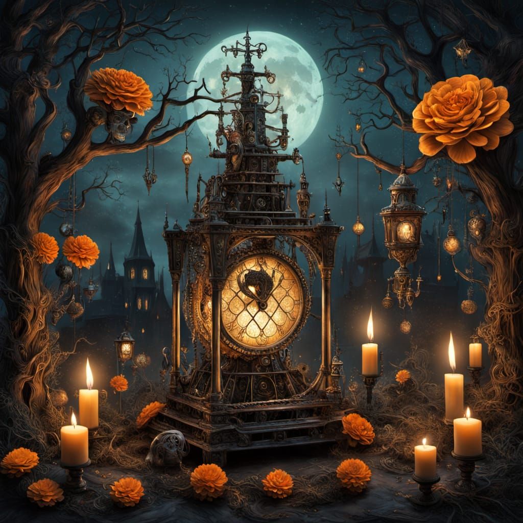 Steampunk Day of the Dead Christmas Tree Illustration