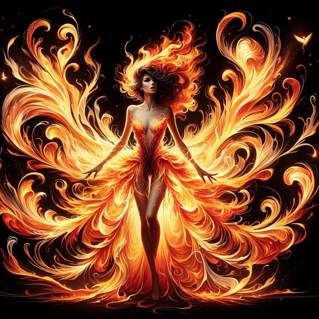 Hispanic Woman in Fiery Attire
