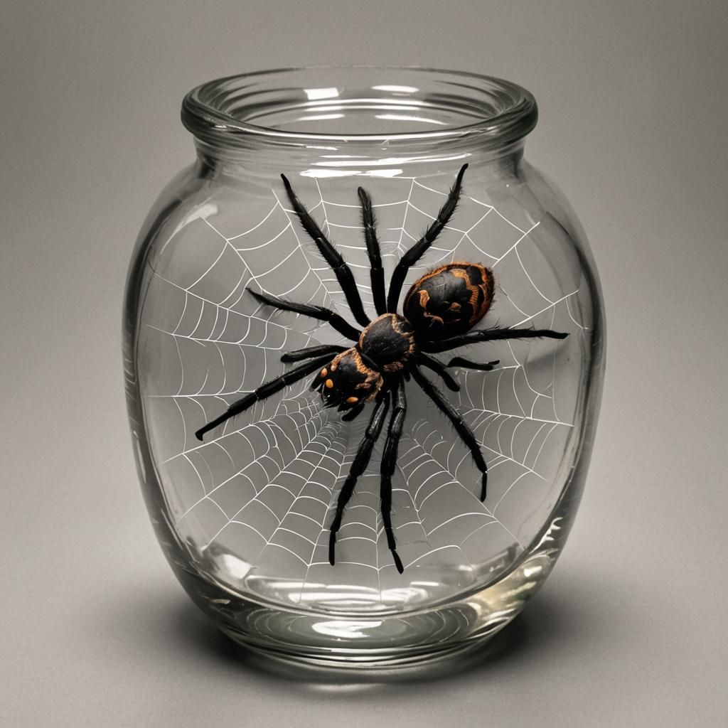 Tarantula in Jar with Spider Web