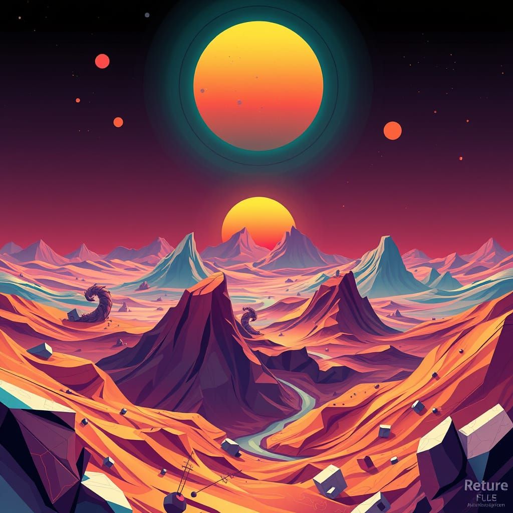 Vibrant Abstract Mars Landscape in Candy Art Style
