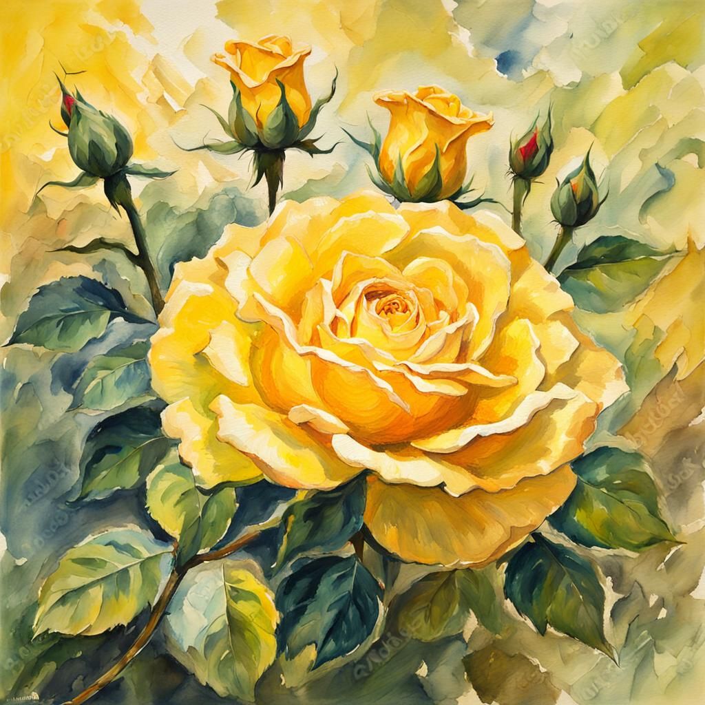 Yellow Rose in Gouache Watercolor Style