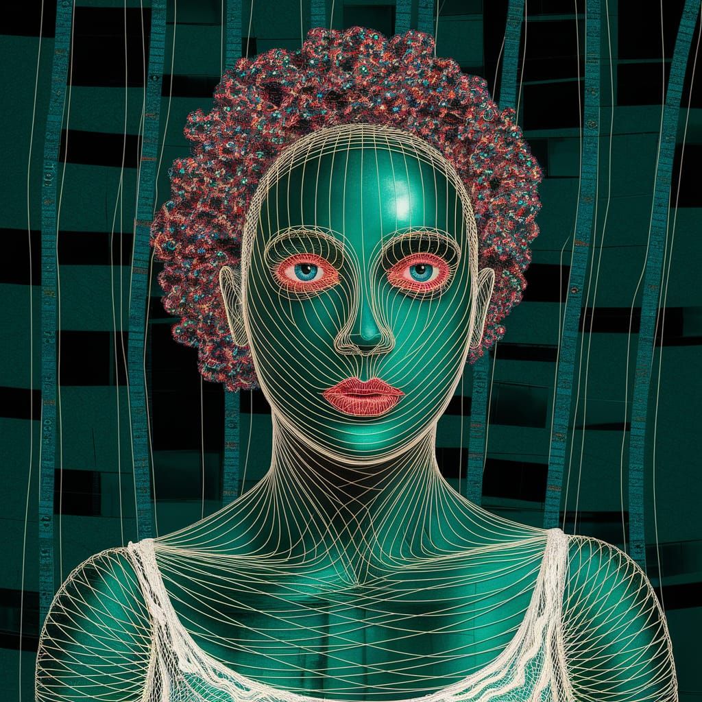 Ethereal Malachite Goddess in Neon Haze