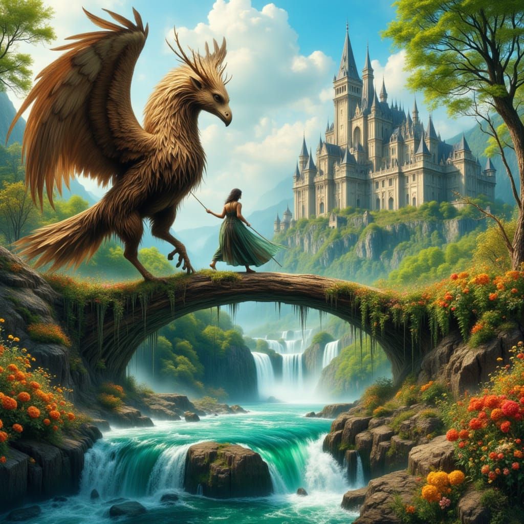 Satyr and Griffin's Dreamlike Journey