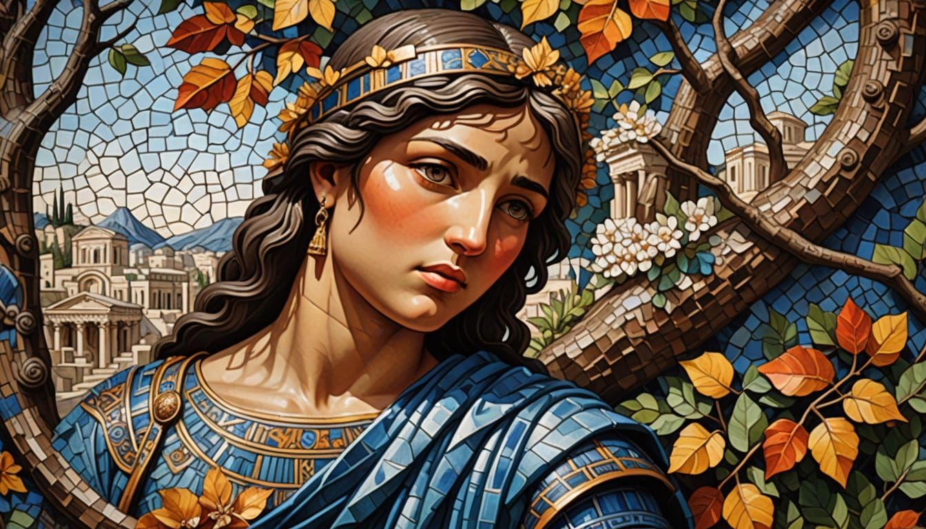 Sad Pan in Digital Mosaic Inspired by Ancient Greece