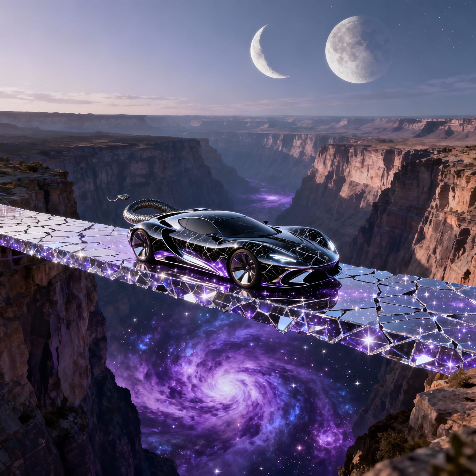 Futuristic Aetheria Serpent Car Over Nebula Canyon