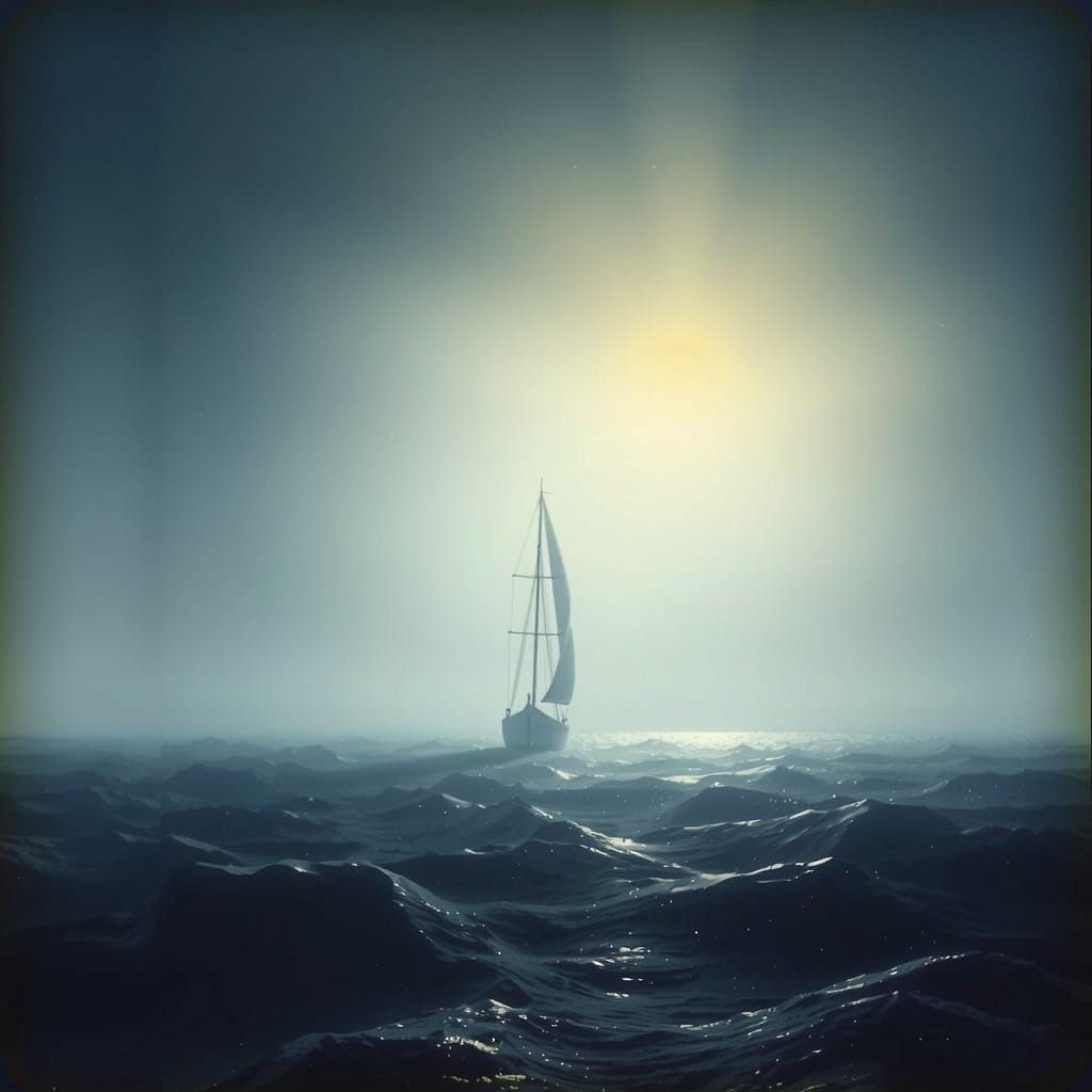 Sailing Ship Rides Gentle Breeze at Sea