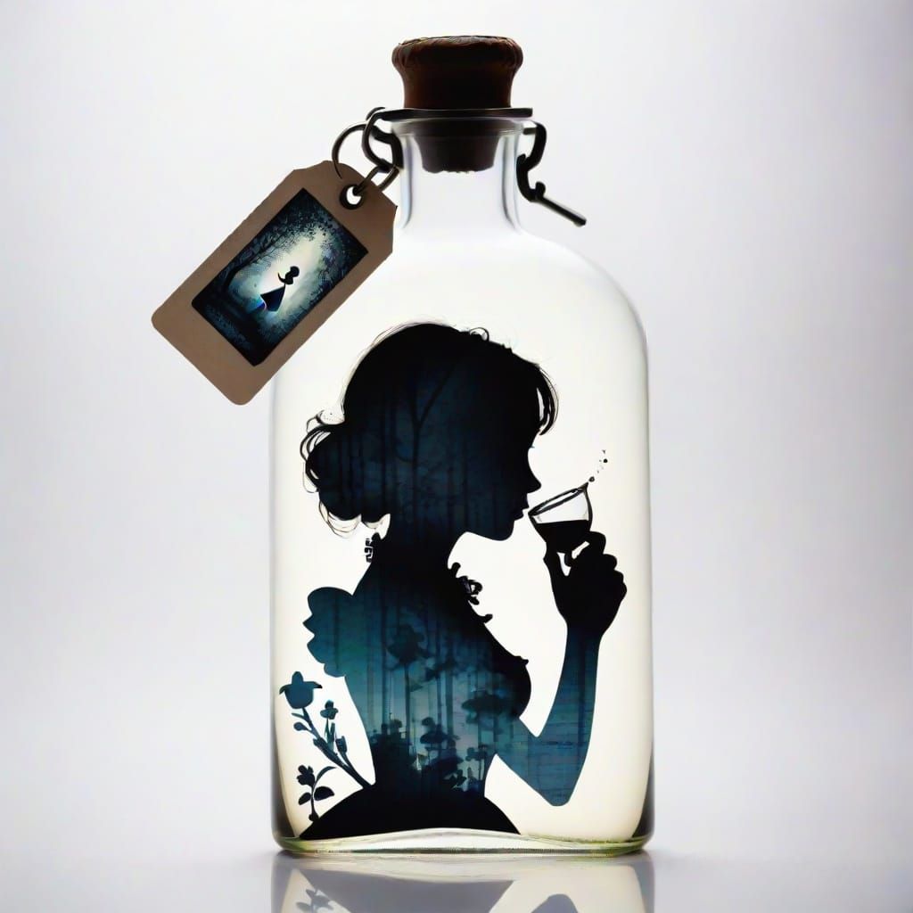 Surreal Alice Silhouette in Double Exposure Portrait