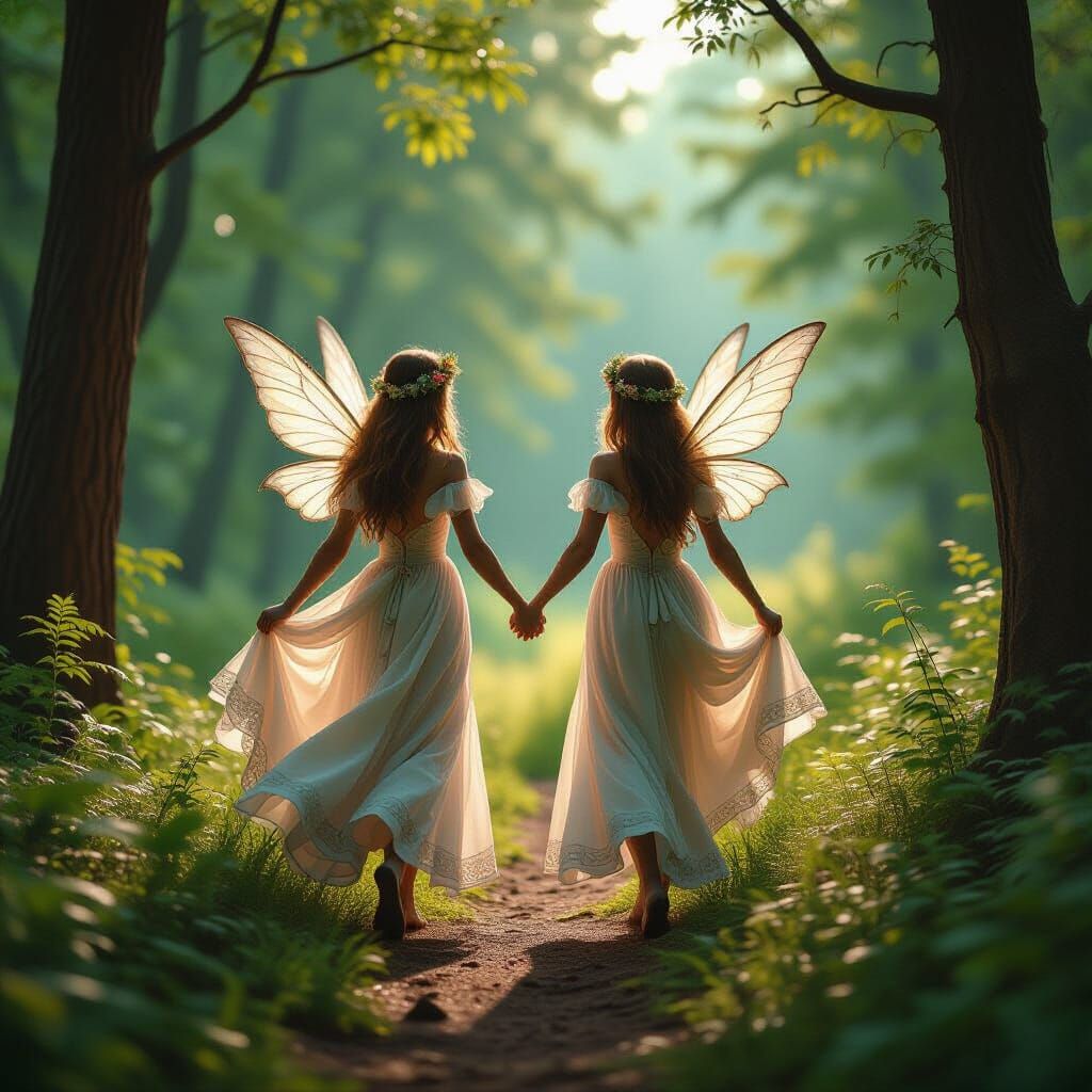 Fairies Fly Through Forest in Atmospheric Digital Painting