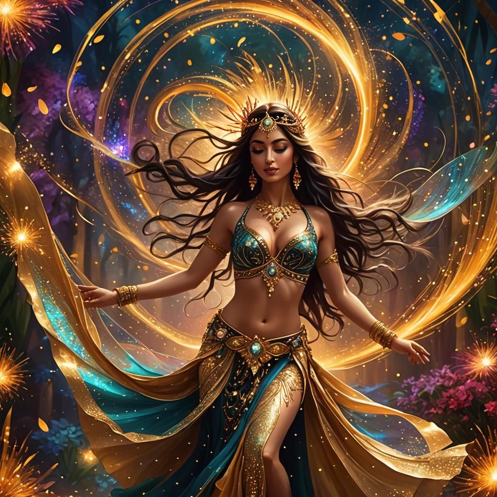 Ethereal Belly Dancer in Whirling Fantasy Scene